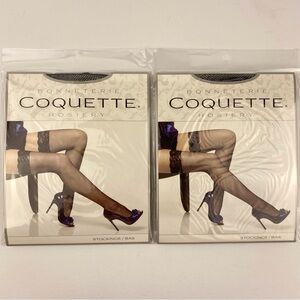 Coquette Stockings Black Fishnet Two Pair Thigh Highs Lace Top OS Style 1732